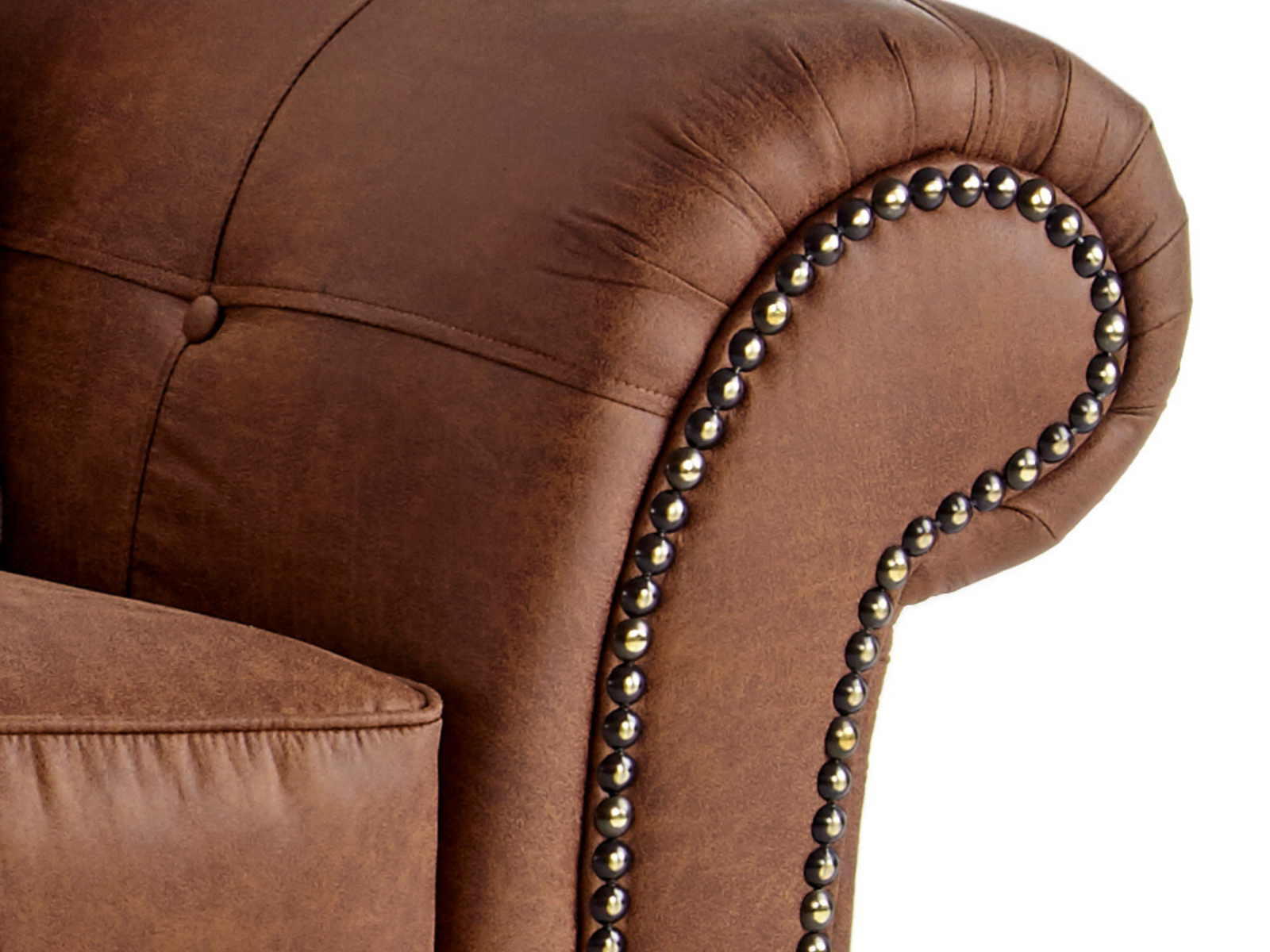 zoom view of brown sofa