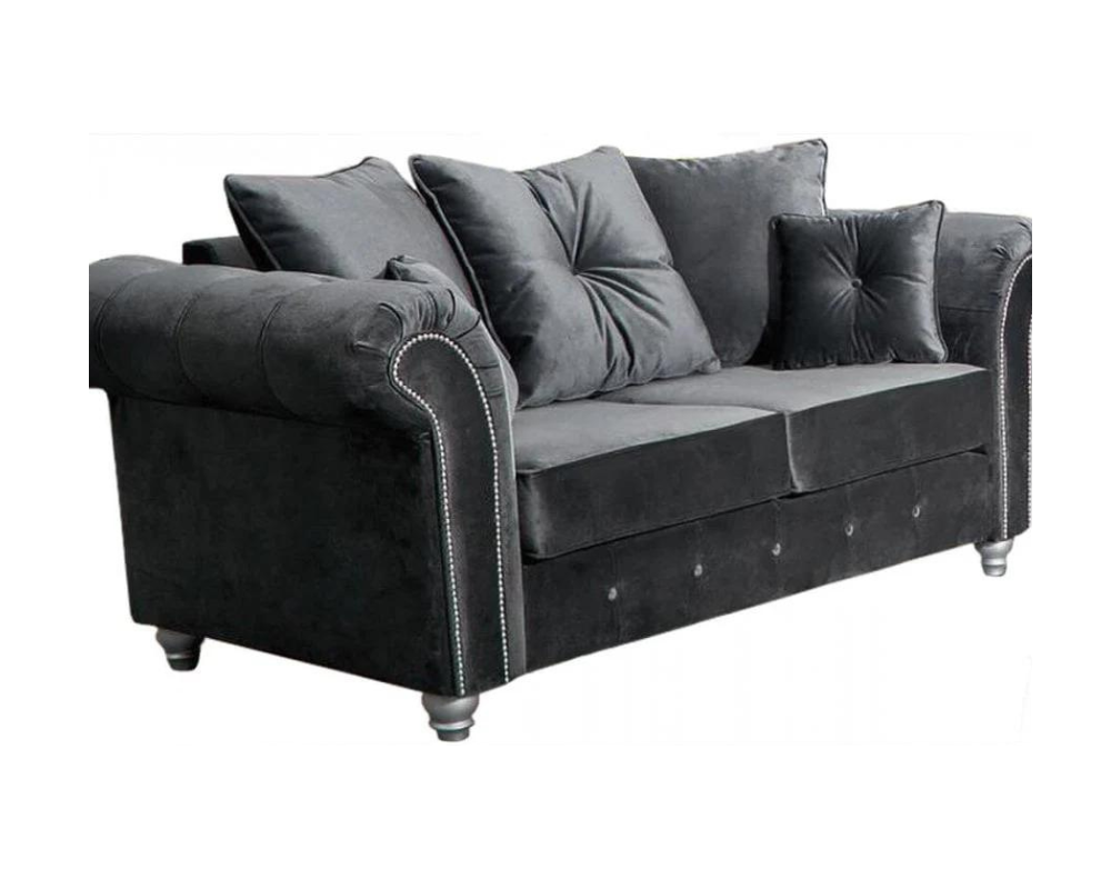 Zoe Plush 2 Seater sofa Grey-Button Arms