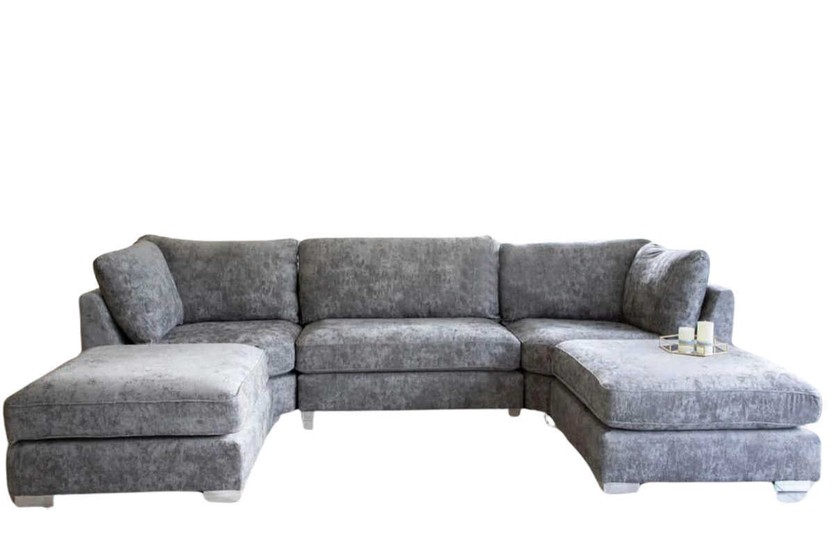 U-Shape High Back Corner Sofa - Grey