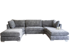 U-Shape High Back Corner Sofa - Grey