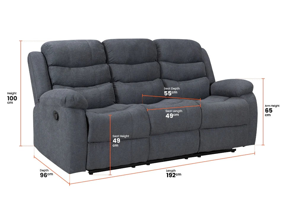 Sorrento 3seater + 2setaer Fabric sofa set in Grey