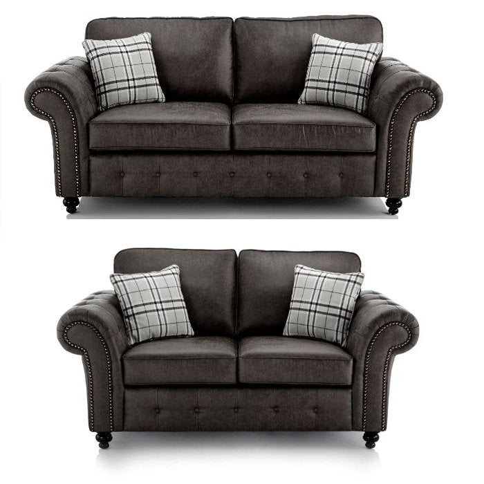 Oakland 3 Seater +2 Seater Sofa Set Black/Brown