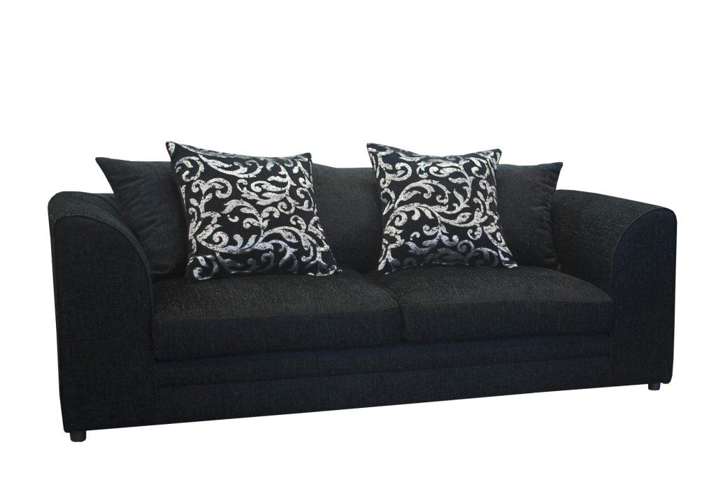 Zina 3 Seater Chenille Fabric Sofa Set in black color