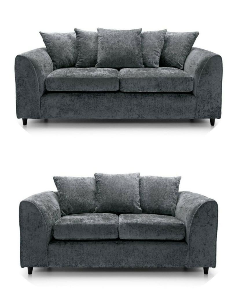 Elite Chenille Fabric Sofa Set (Dark Grey)