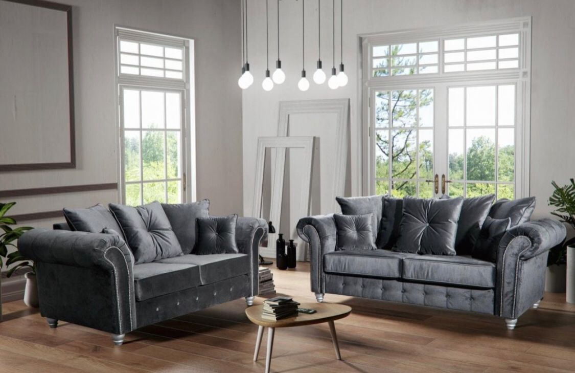 Zoey Plush 3+2 Seater sofa Grey-Button Arms