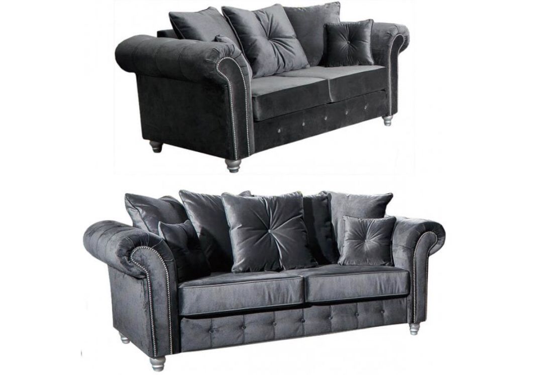 Zoey Plush 3+2 Seater sofa Grey-Button Arms