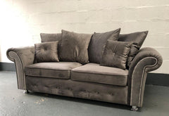 Zoe Plush 3 Seater sofa Grey-Button Arms