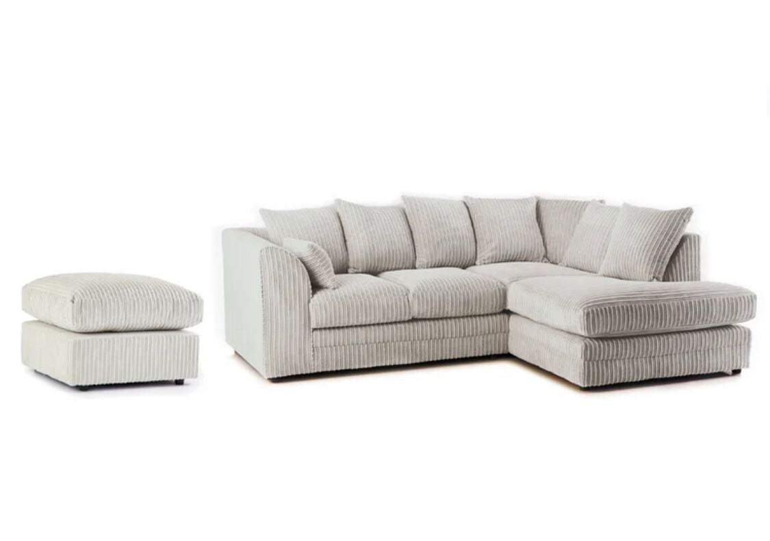 Hannah Jumbo Cord Corner Sofa With Pouffe/Footstool