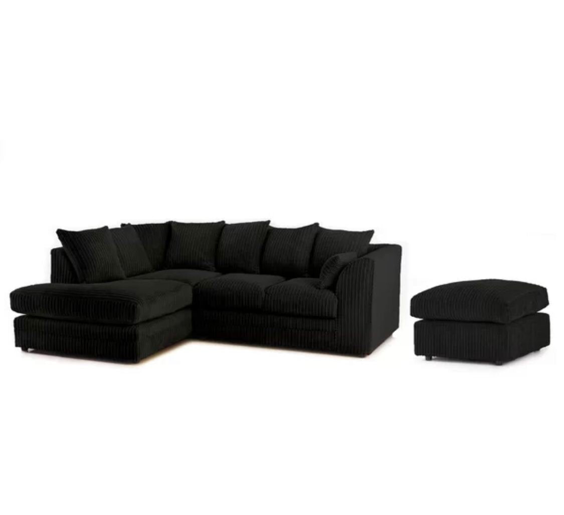 Hannah Jumbo Cord Corner Sofa With Pouffe/Footstool