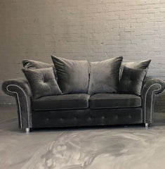 Zoe Plush 2 Seater sofa Grey-Button Arms