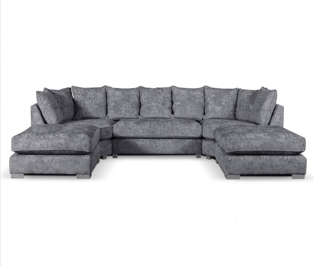 Bishop Luxe Soft Chenille U-Shape Scatter Back Corner Sofa (Grey)