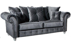 Zoe Plush 3 Seater sofa Grey-Button Arms in black color